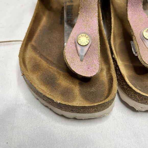 Birkenstock Gizeh Sandals Metallic Pink Color Slip On Thing Sandals Sz 7 - Picture 4 of 14